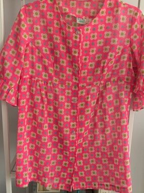 Vintage Pink Flowered Top - Sz M